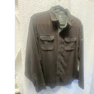 KUHL Descendr Flannel Long Sleeve Button Shirt Large Mens Brown Hiking Outdoor